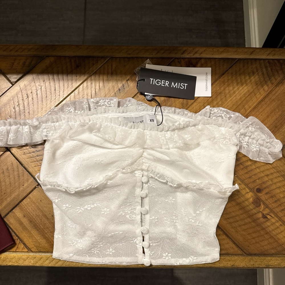 Tiger Mist Lace Button-Front Blouse